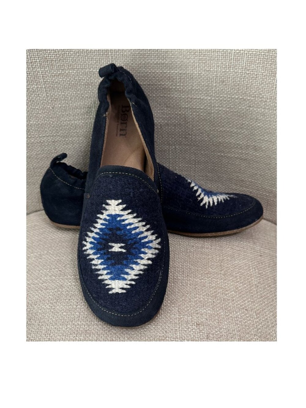 Born Aztec Boho Loafers Leather & Wool Woven Slip On Flats Casual Shoes Size 9.5